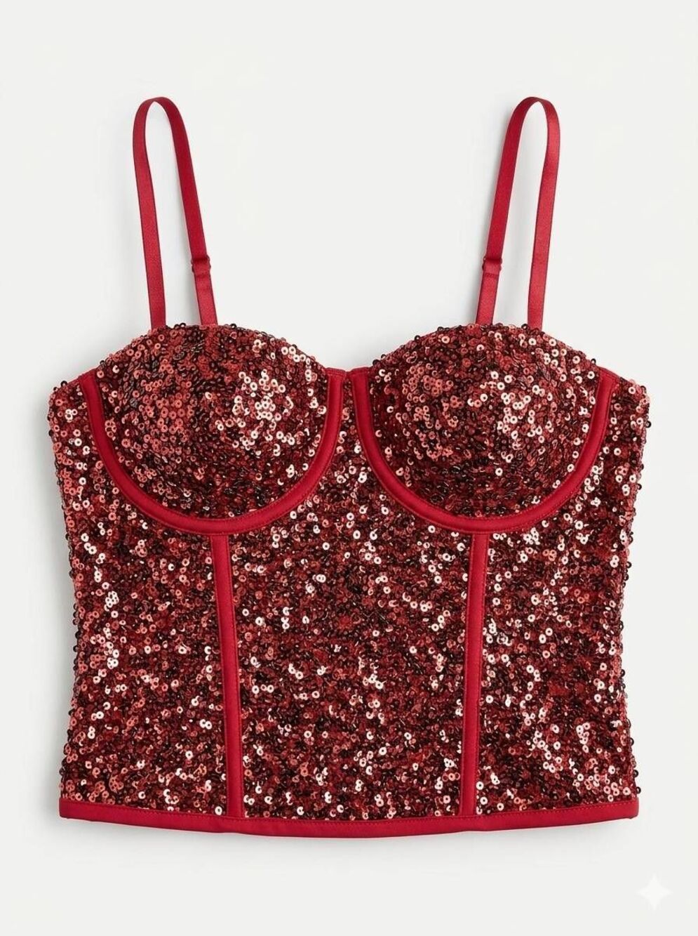 ☔️🔹️NWT Red Sequined Fitted Corset Sleeveless Top Medium